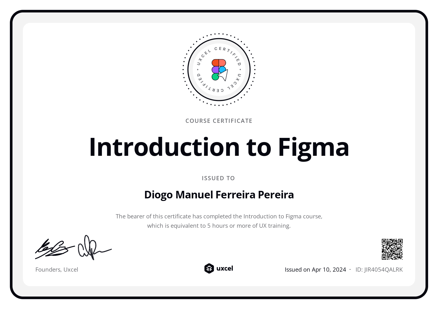 Diogo Manuel Ferreira Pereira's certificate